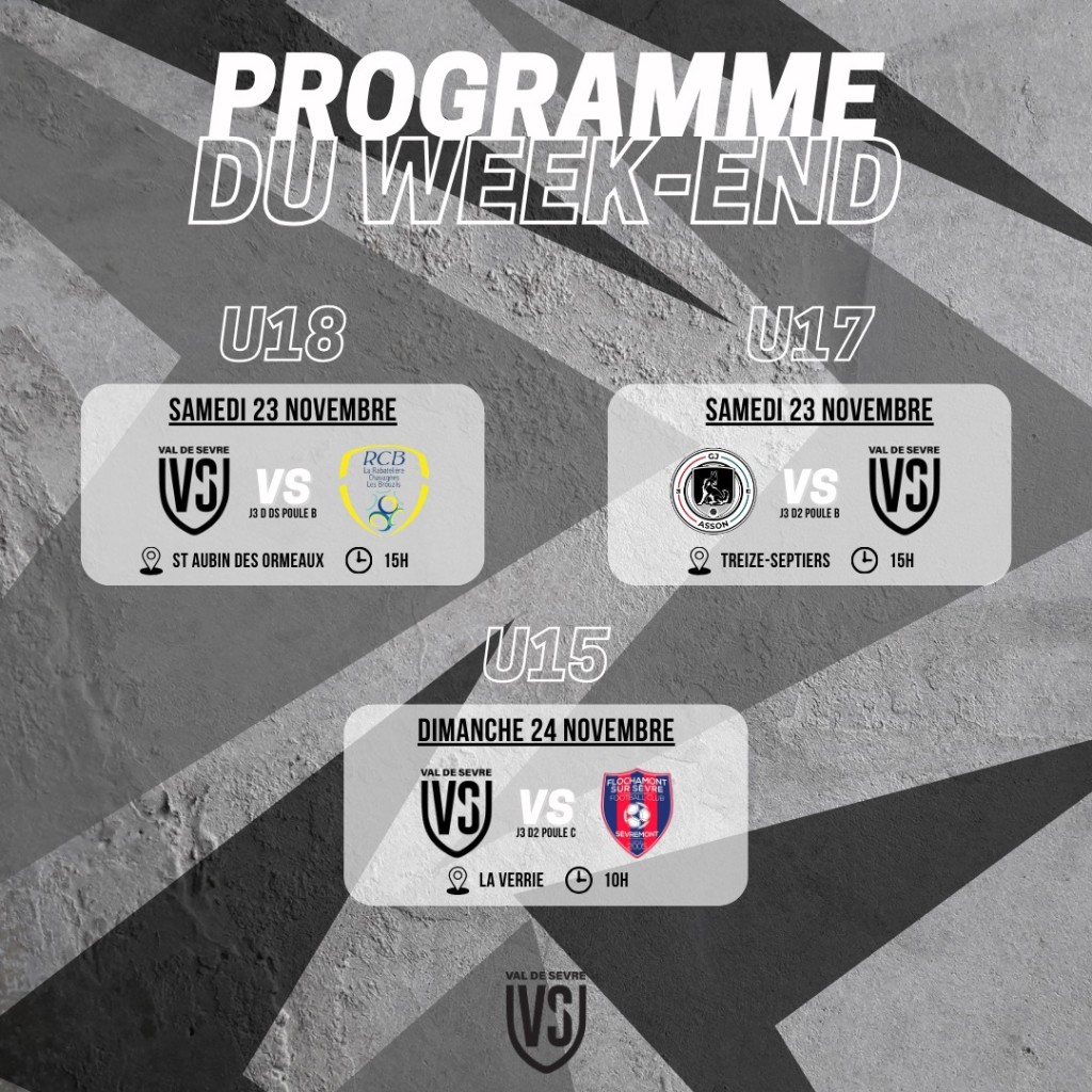 Programme Match 23-24 Novembre 24-25 Jeunes Foot à 11