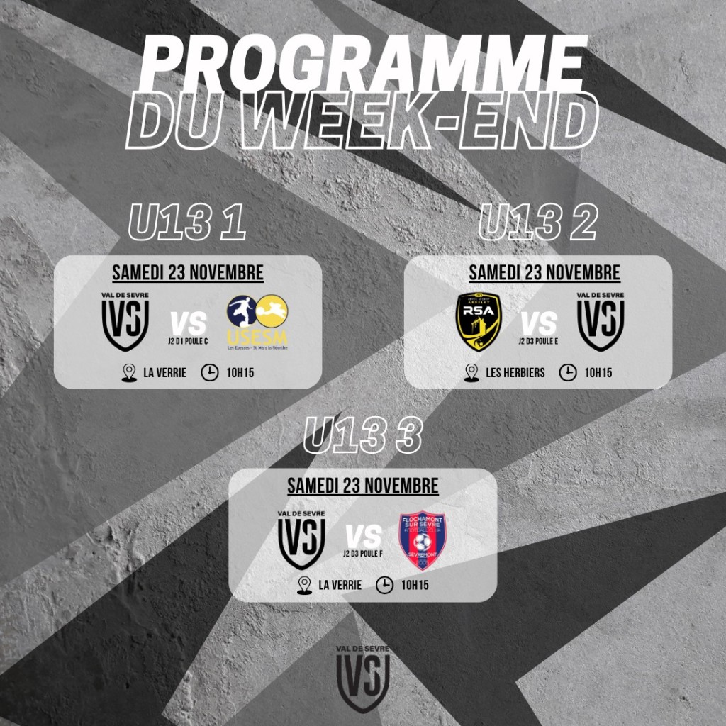 Programme Match 23-24 Novembre 24-25 U13