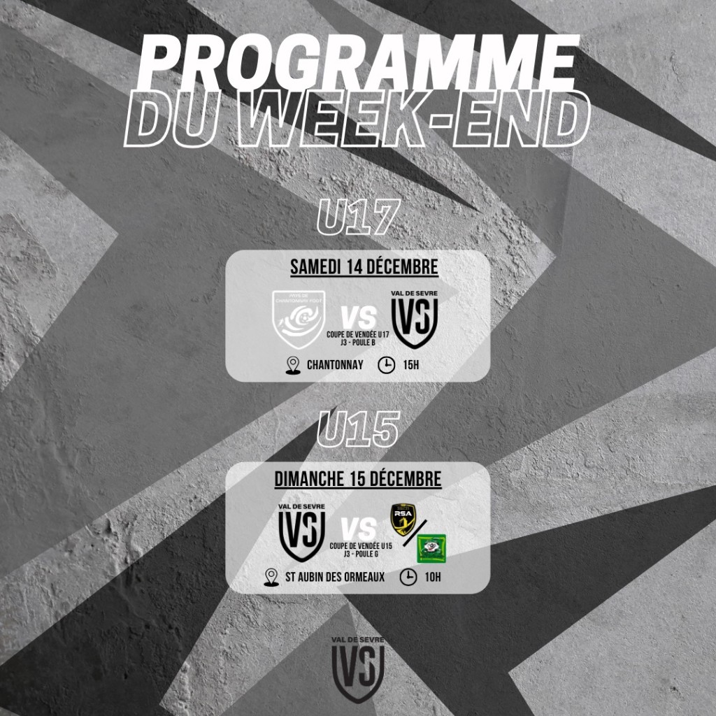 Programme Match 14-15 Décembre 2024 Jeunes Foot à 11