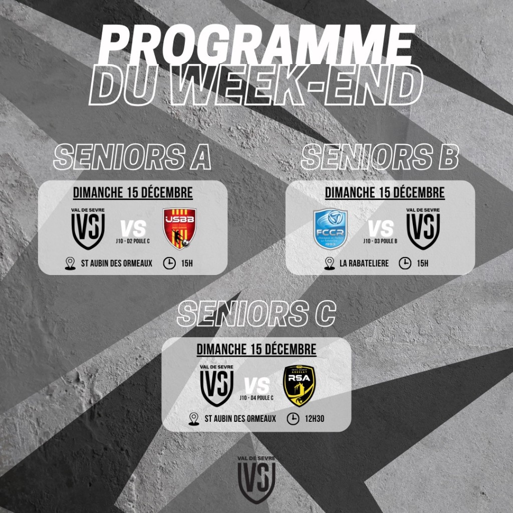 Programme Match 14-15 Décembre 2024 Séniors