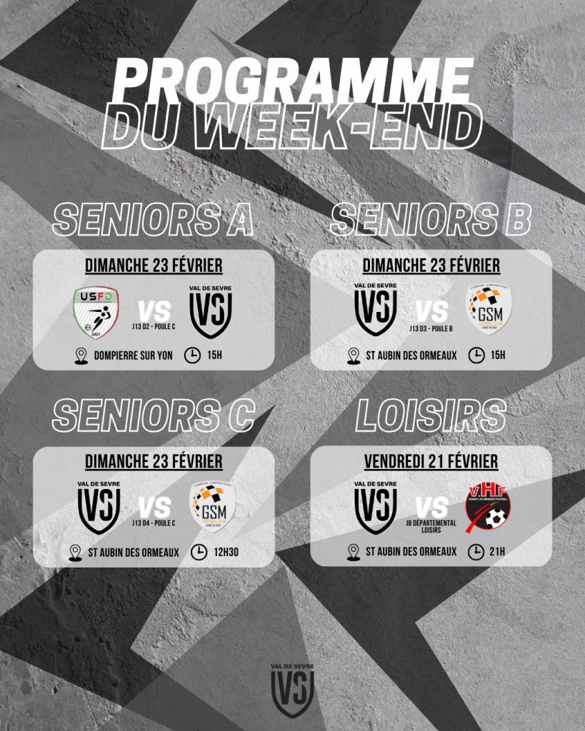 Programme Match 22-23 Février 24 Séniors